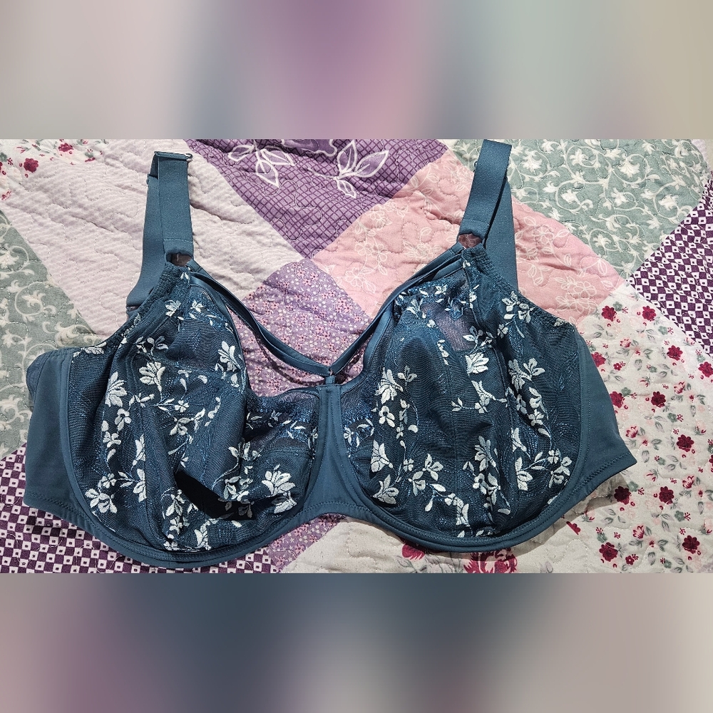 Floral Embroidered Blue Bra